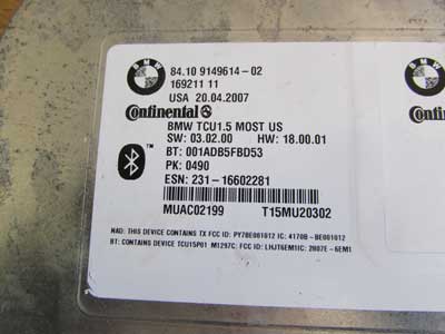 BMW Telematics Control Unit Bluetooth Module CDMA Continental 84109149614 E82 E90  E63 E65 1 3 5 6 7 X Series4